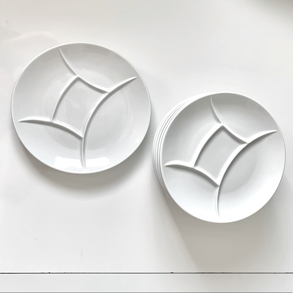 MCM Naaman Israel White Porcelain Divided Luncheon Fondue Appetizer Plates - 7pc - Picture 3 of 11